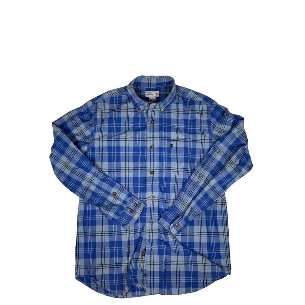 Carhartt 100% Cotton Blue Plaid Long Sleeve Button Down Men's Sz M